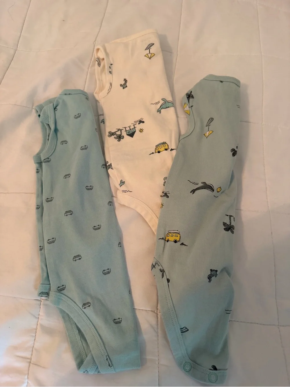 Carter's Sleeveless Baby Bodysuits - Light Blue & Cream - 3 Pack